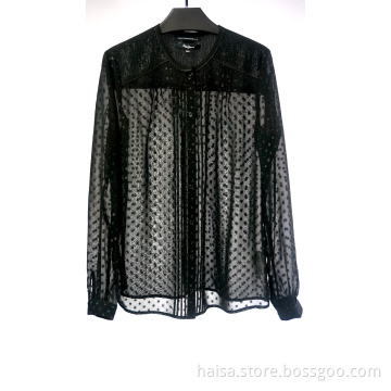 Black Translucent Long-sleeved Blouse For Ladies